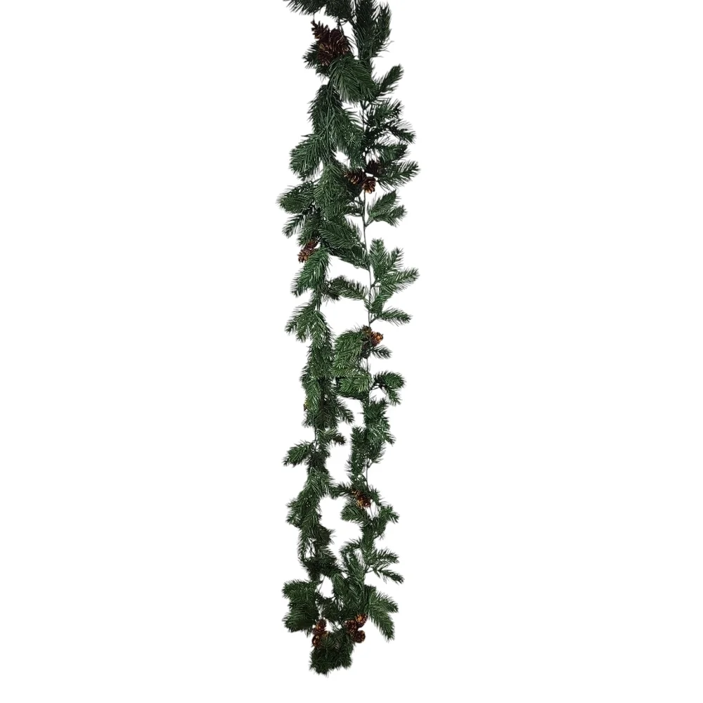 Realistic Real Touch Plastic Pine Needle‎ Garland with Pine Cones 6.5 Foot